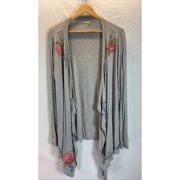 Caite Athleta XL Bold Floral‎ Embroidered Festival duster Cardigan Gray Jersey - Picture 1 of 10